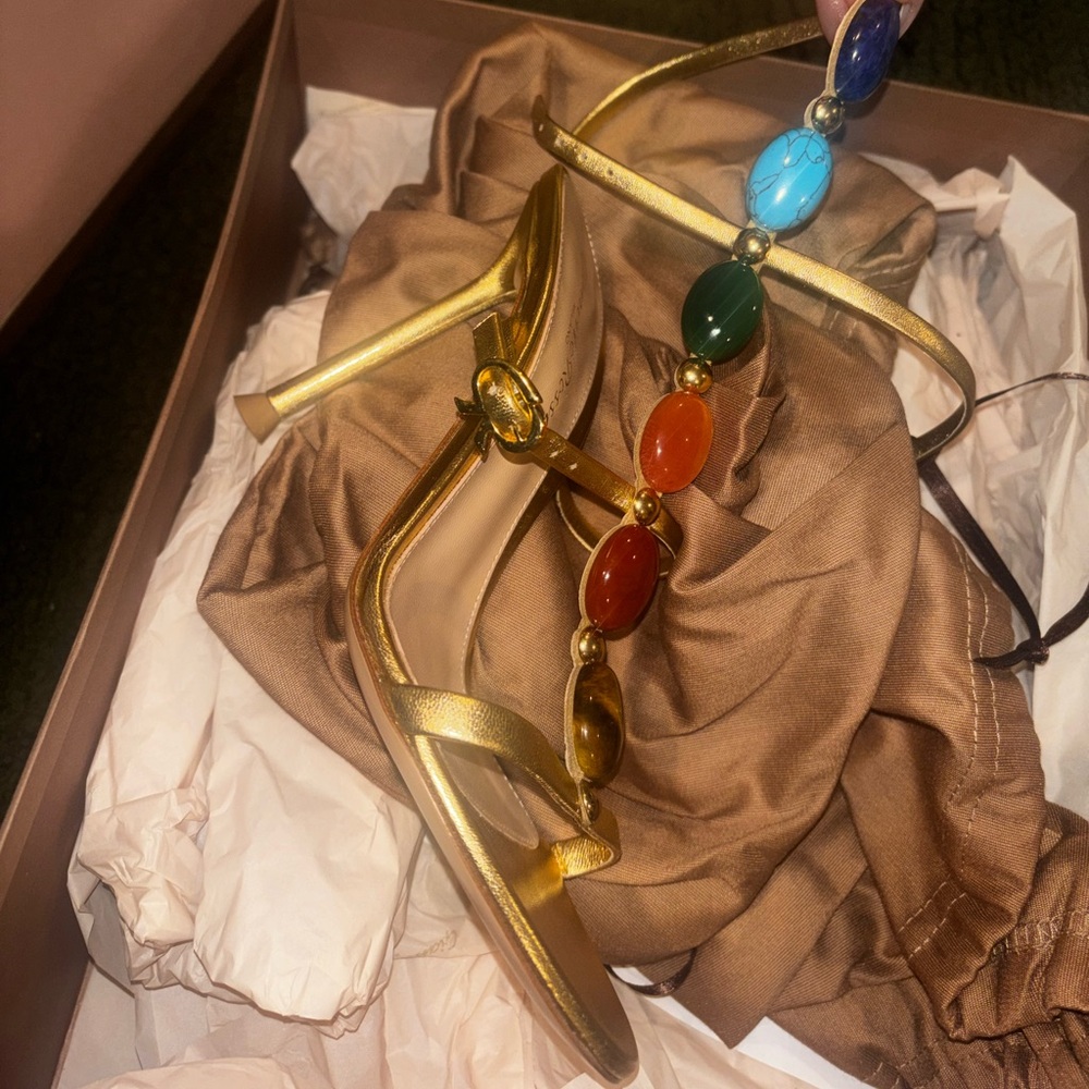 Gianvito Rossi Gold Heels with Multicolor Beads - Picture 4 of 6